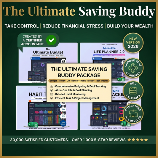 Upgrade To The Saving Buddy PRO (Dark Edition) + The Annual Habit Tracker With Mood & Energy Tracking — And Get The Life Planner 2.0 & Task Tracker Completely FREE